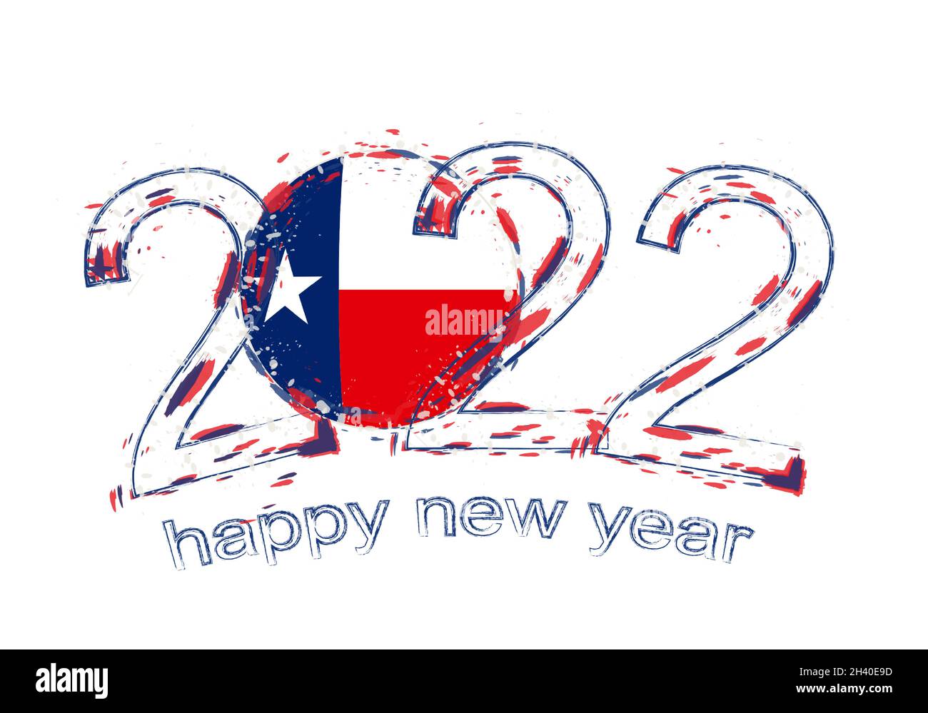 Frohes neues Jahr 2022 mit Flagge von Texas. Vektordarstellung „Urlaub Grunge“. Stock Vektor