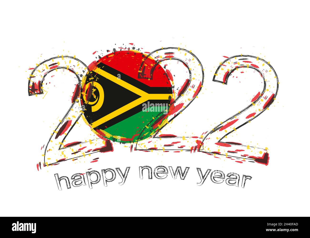 Frohes neues Jahr 2022 mit Flagge von Vanuatu. Vektordarstellung „Urlaub Grunge“. Stock Vektor