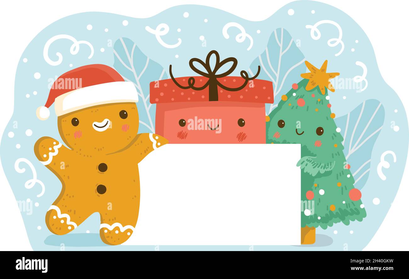 weihnachten leere Banner mit Lebkuchenmann hält es Vektor-Design-Illustration Stock Vektor
