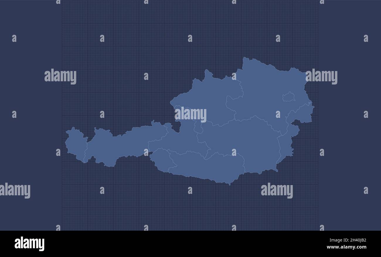 Österreich-Karte, separate Regionen, Infografiken blau flaches Design, leer Stockfoto