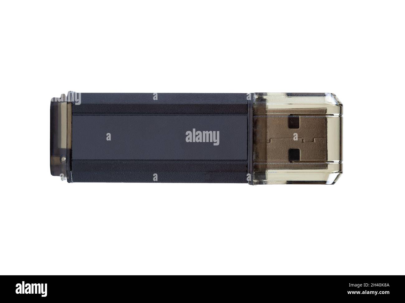 Ein einzelnes graues USB-Laufwerk, digitales Datenspeichergerät mit leerem Etikett, Pendrive, grauer usb-Stick, Flash-Laufwerk, Objekt auf weißem, oberem V isoliert Stockfoto