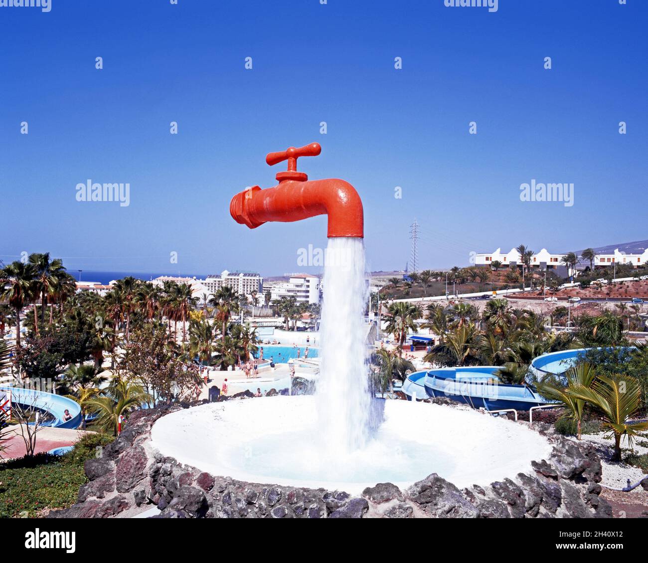 Orange Tap im Octopus Aquapark, Playa de las Americas, Teneriffa, Spanien. Stockfoto