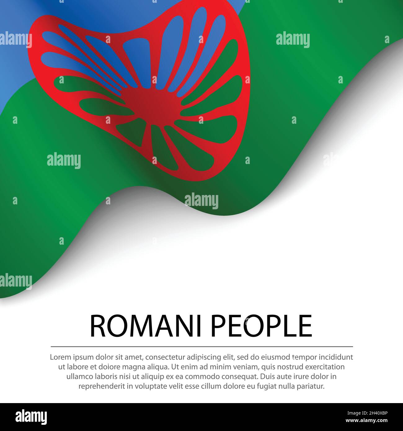 Winkende Flagge der Roma auf weißem Hintergrund. Banner- oder Ribbon-Vektorvorlage Stock Vektor