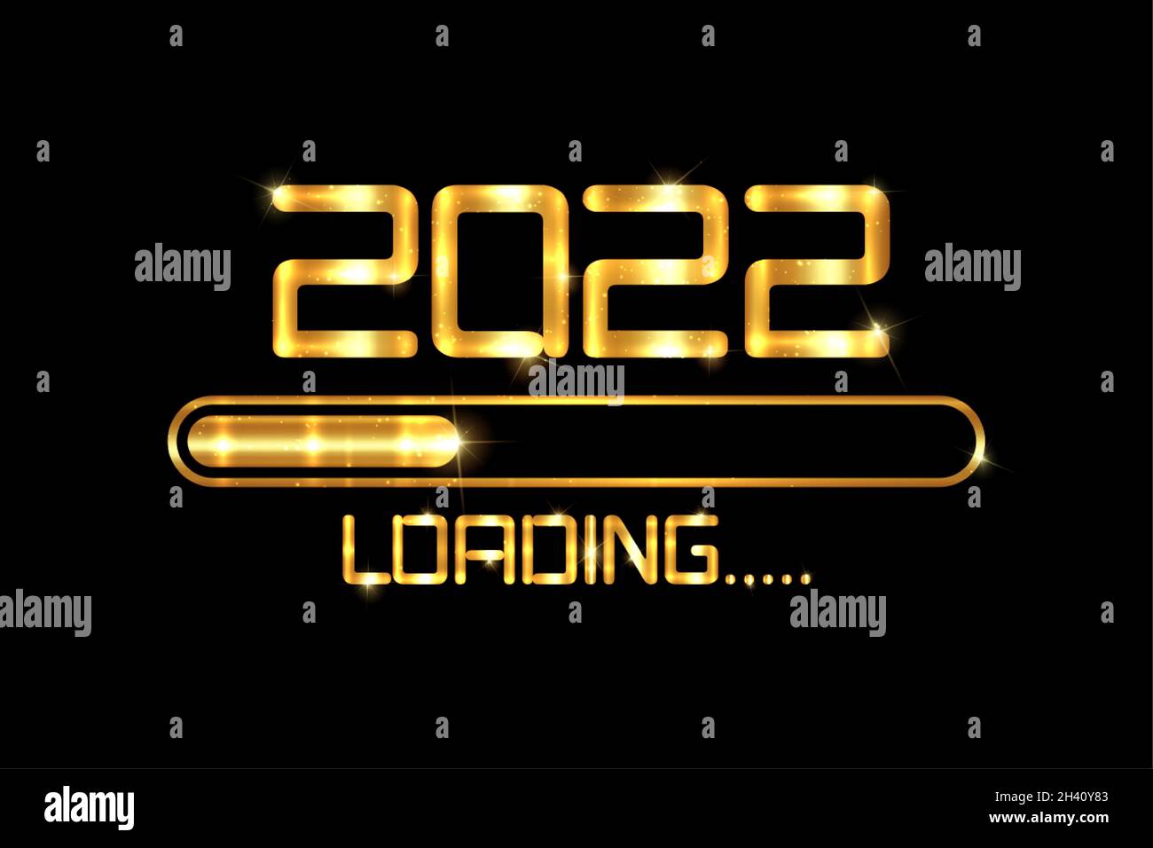 Gold glückliches neues Jahr 2022 mit Lade-Symbol goldenen Mode-Stil. Die Fortschrittsanzeige erreicht fast den Silvesterabend. Luxus glänzend Metall Vektor-Illustration w Stock Vektor