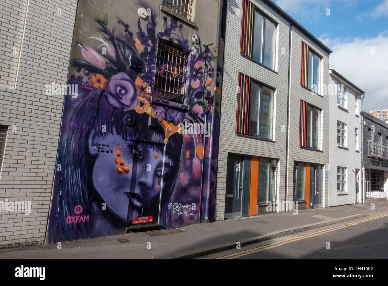Atemberaubende Wandmalerei (von GlimmerTwin32) auf einem Grundstück in der Kensington Street im Gebiet North Laine von Brighton, East Sussex, Großbritannien. Stockfoto