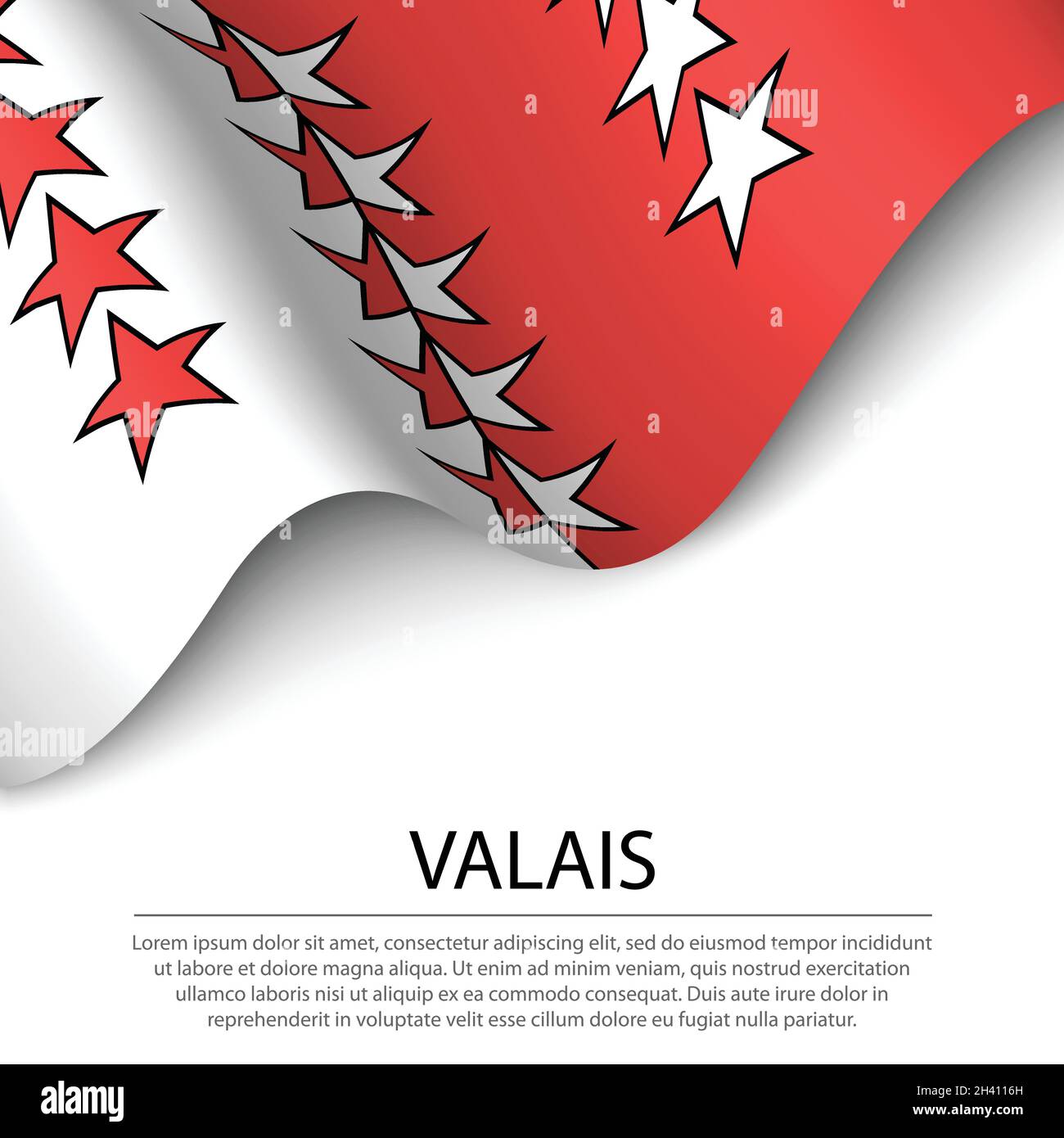 Die wehende Walliser Flagge ist ein Kanton der Schweiz auf weißem Hintergrund. Banner- oder Ribbon-Vektorvorlage Stock Vektor