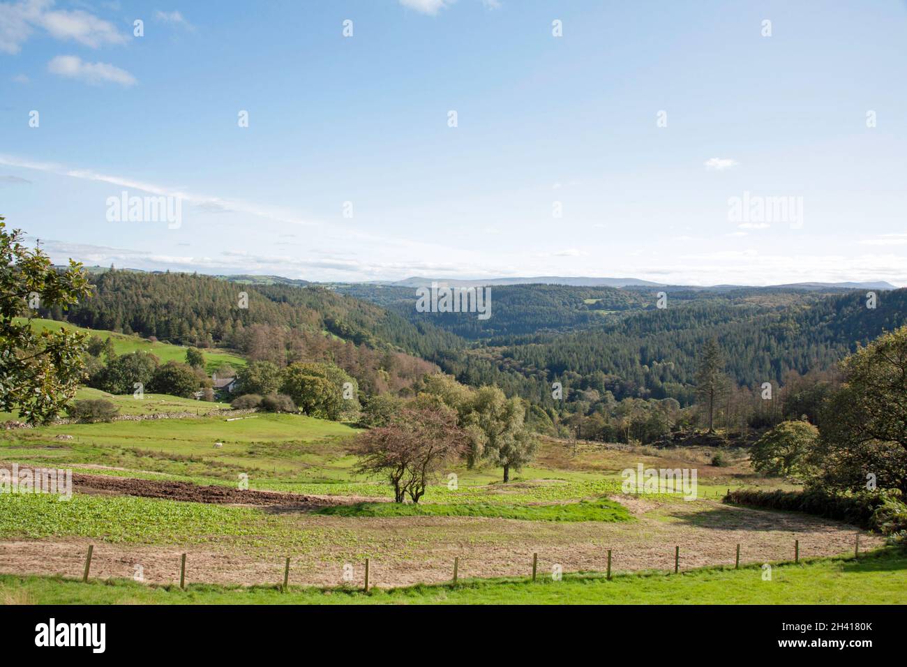 Ein Blick entlang des Conwy Valley an einem sonnigen Herbsttag Snowdonia North Wales Stockfoto