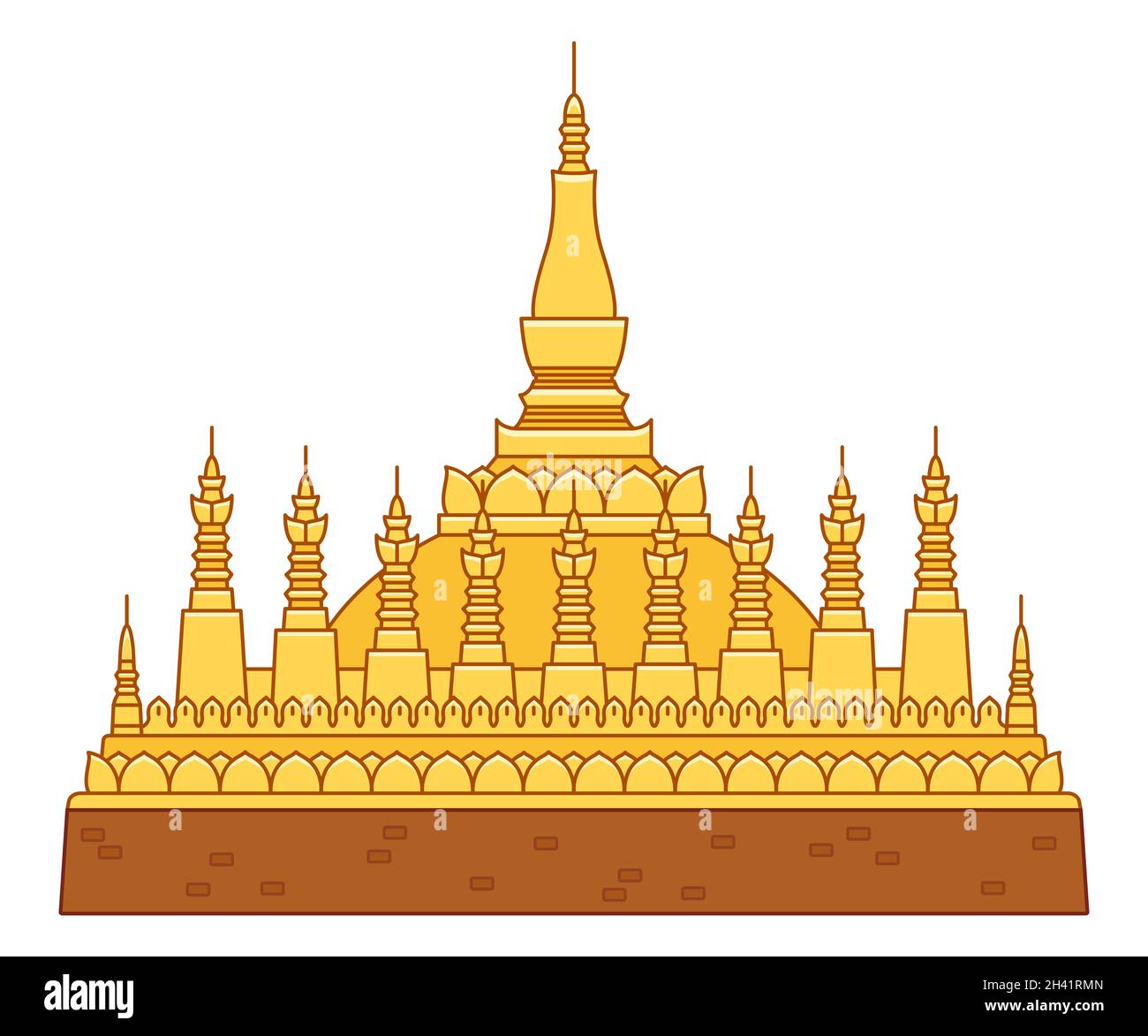 PHA That Luang, buddhistischer Stupa in Vientiane, Laos. Goldener Tempel, nationales laoisches Symbol. Vektorgrafik für geometrische flache Linien. Stock Vektor