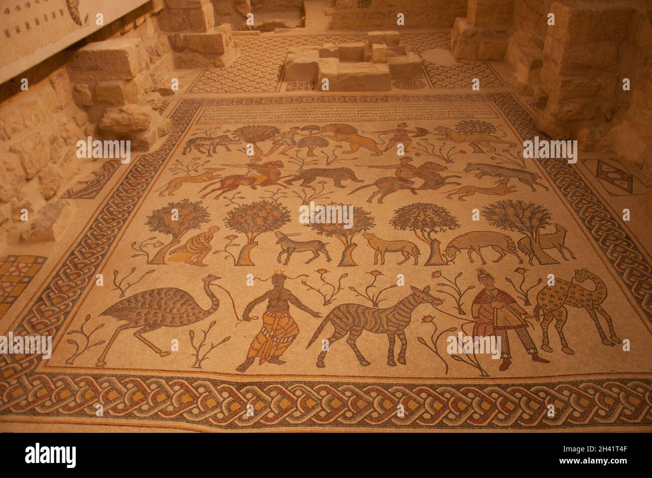 Bodenmosaiken, Moses Memorial Church , Mount Nebo, Jordanien, Naher Osten Stockfoto