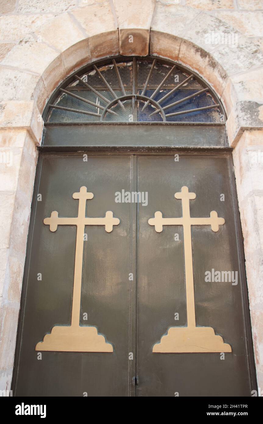 Tür, St. George's Griechisch-Orthodoxe Kirche, Madaba, Jordanien, Mittlerer Osten Stockfoto