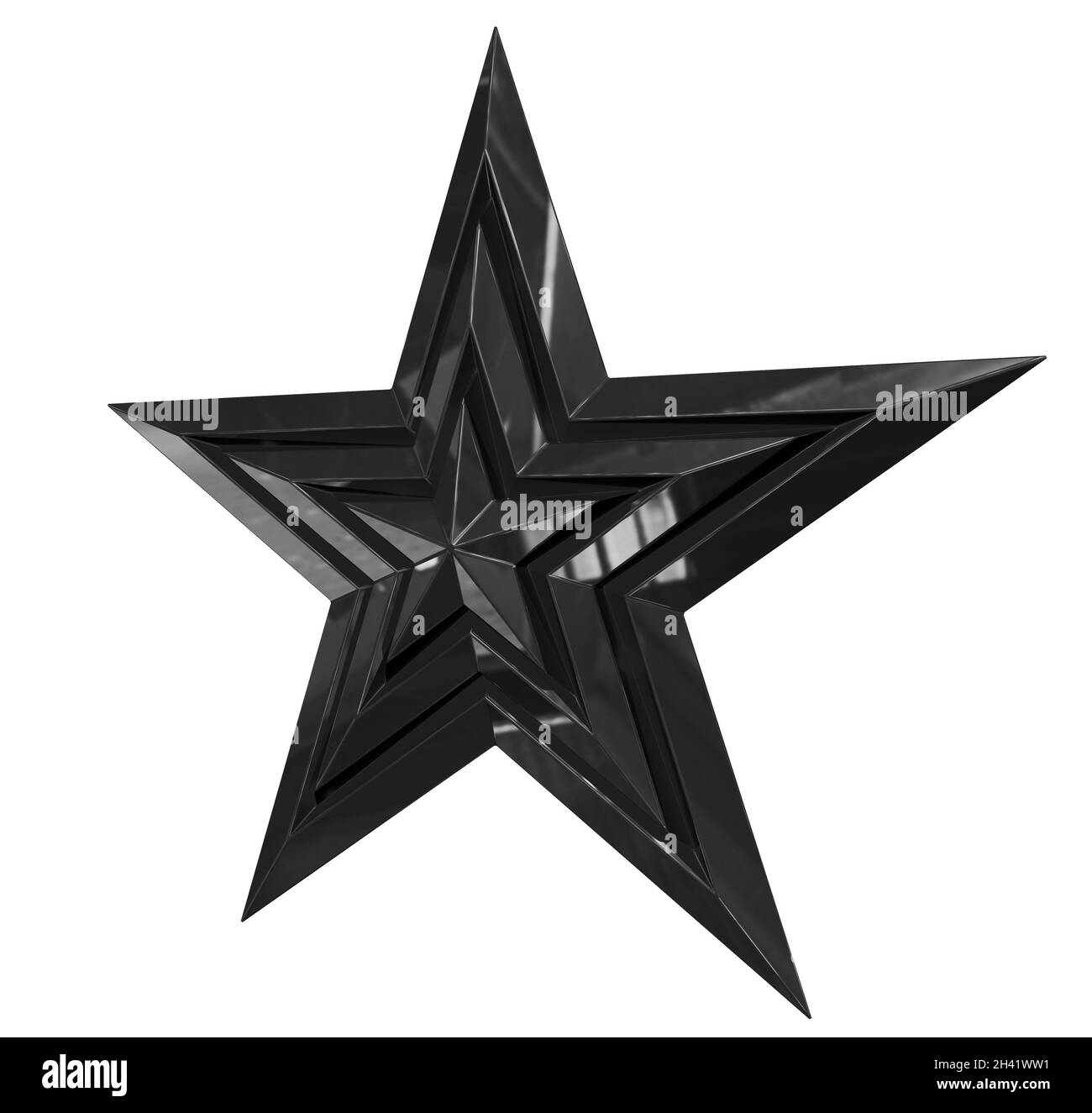 5-Punkt-Stern - Weihnachtsstern - schwarz einzeln isoliert auf weißem Hintergrund - 3d-Rendering Stockfoto