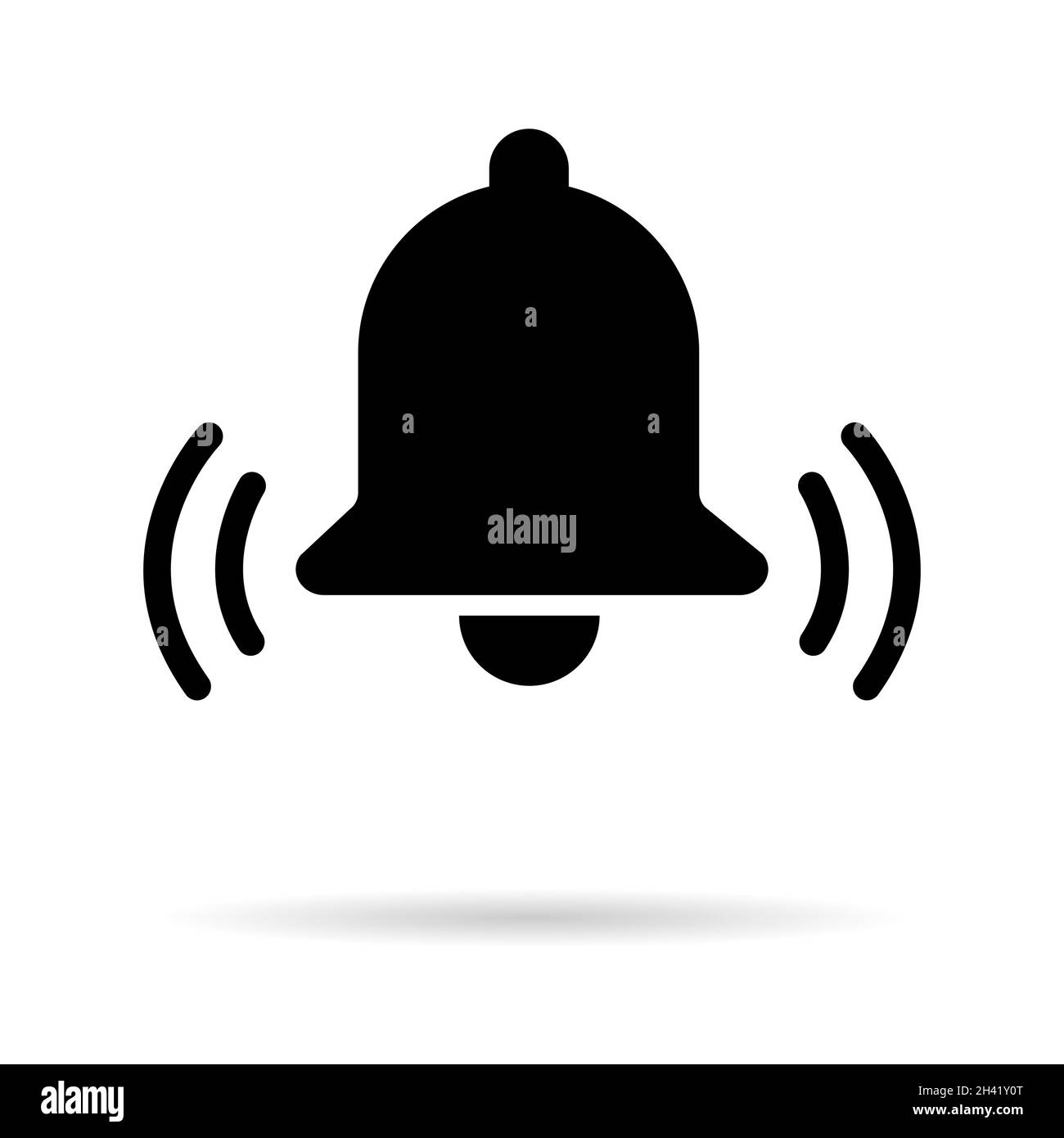 Glockenalarm-Symbol auf weißem Hintergrund isoliert, schwarz Alarm Vektor Illustration Symbol, Ring Web-Signal . Stock Vektor