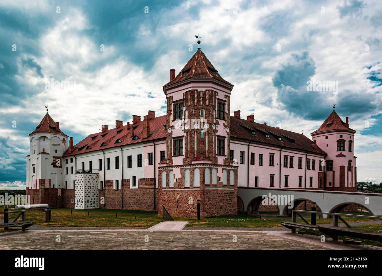 Mir Castle Complex in Weißrussland, Grodno Region. UNESCO, Welterbeliste. Stockfoto