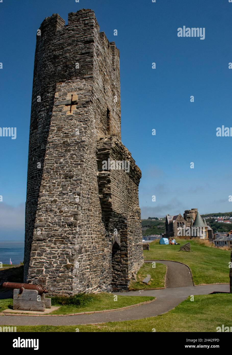 Aberystwyth Castle, das Nordtor im Inneren. Stockfoto