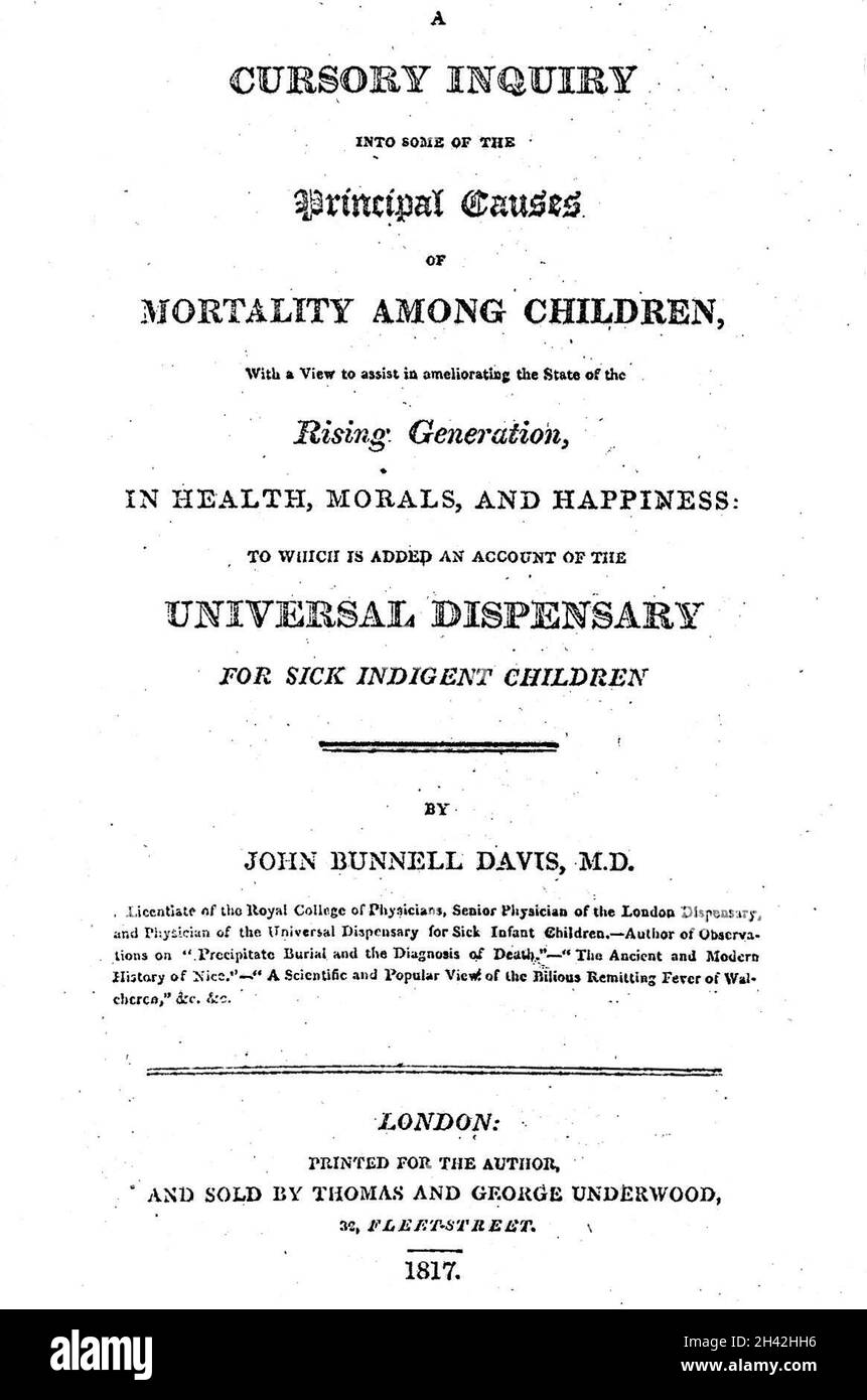 Davis, Sterblichkeit bei Kindern, 1817 Stockfoto