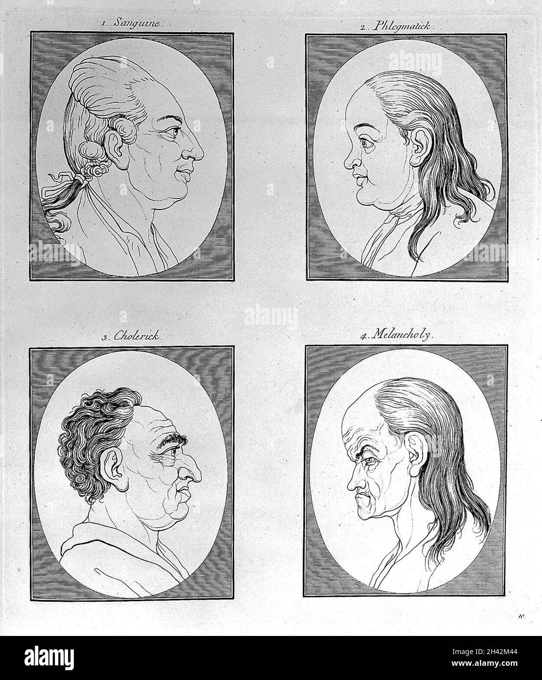 Die vier Temperamente, von Lavater, Essays über Physiognomie, 1789 Stockfoto