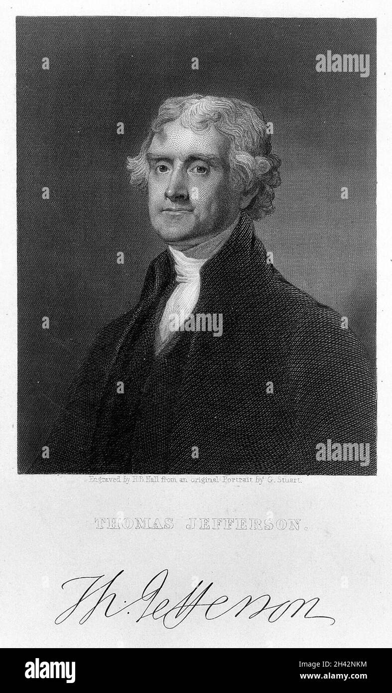 Gravur: Porträt von thomas jefferson, von H.B. Hall nach Gilbert Stuart. Stockfoto