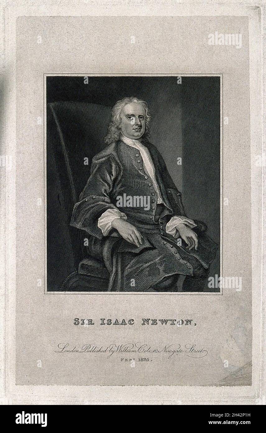 Sir Isaac Newton. Linienstich nach J. Vanderbank, 1720. Stockfoto