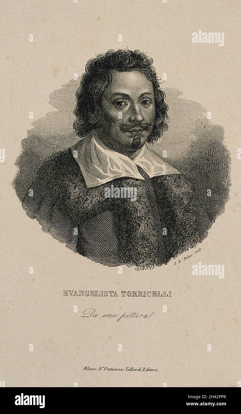 Evangelista Torricelli. Linienstich von A. Hercolani, 1834. Stockfoto