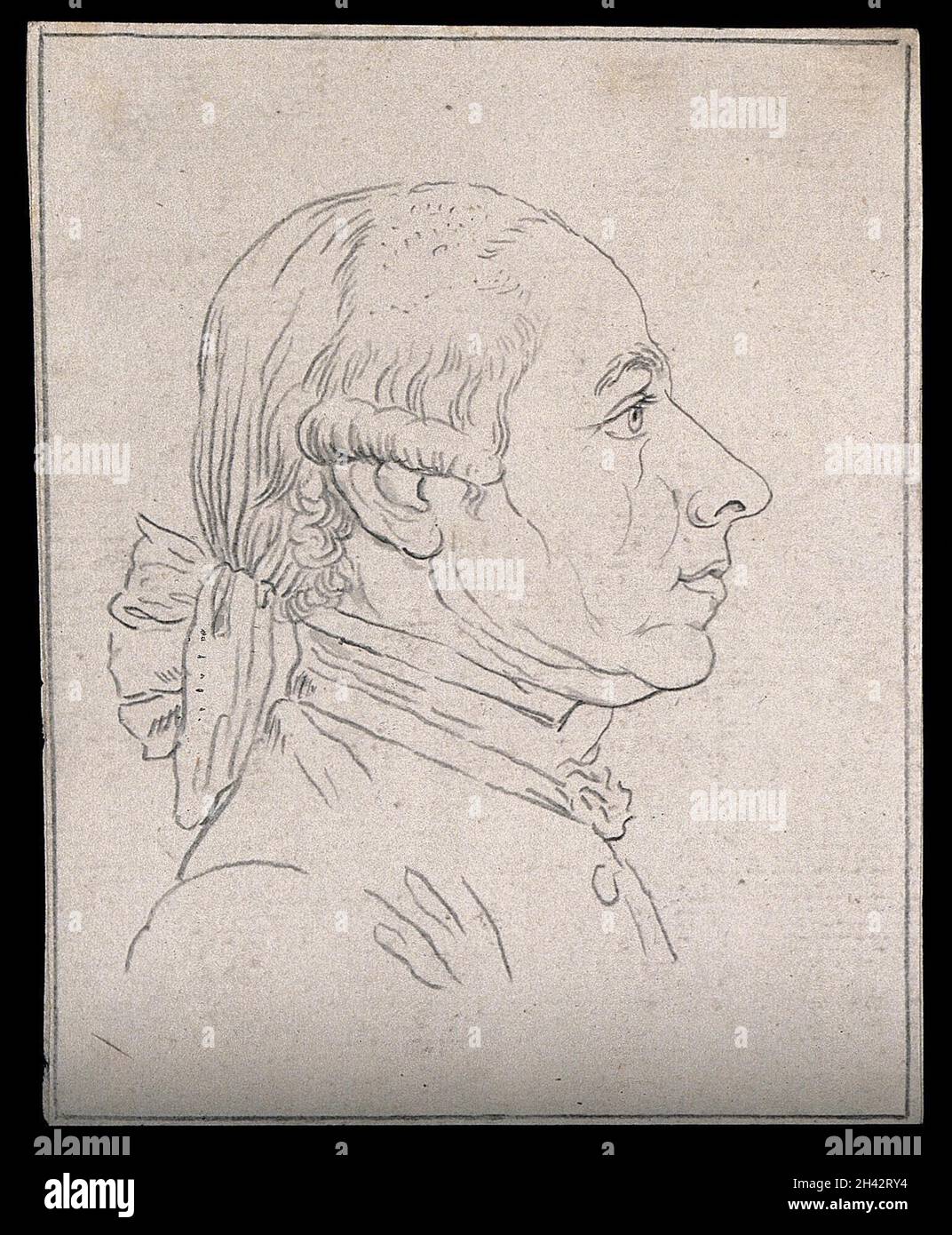 Ein Mann mit einer Nase, die Reflexionsvermögen anzeigt (laut Lavater). Zeichnung, c. 1794. Stockfoto