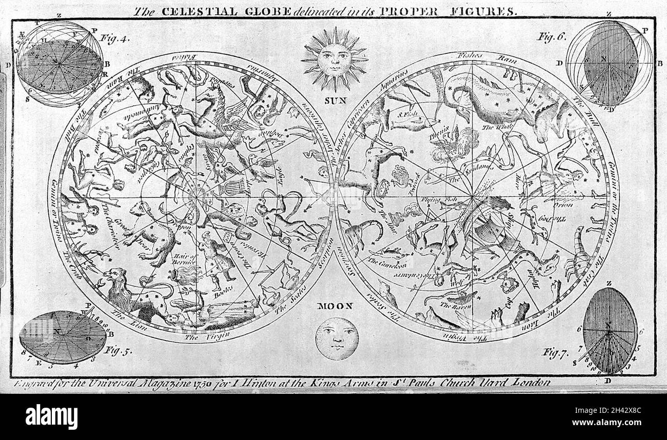 Celestial Globe, 1750, Universal Magazine Stockfoto