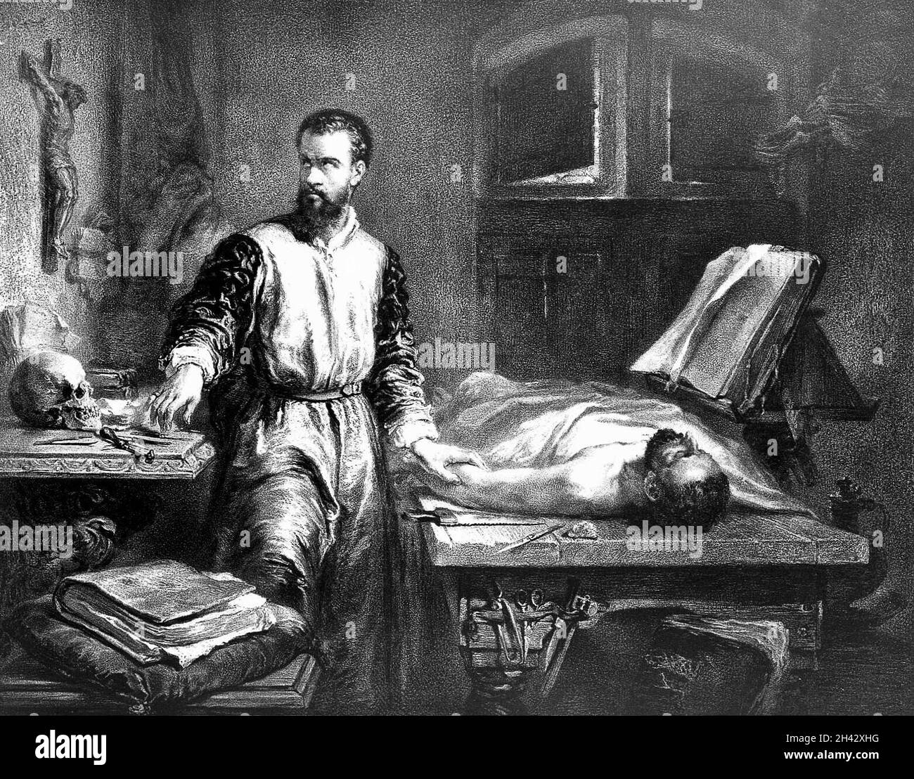 Andreas Vesalius. Lithographie von A. Mouilleron nach E. J. C. Hamman, 1849. Stockfoto