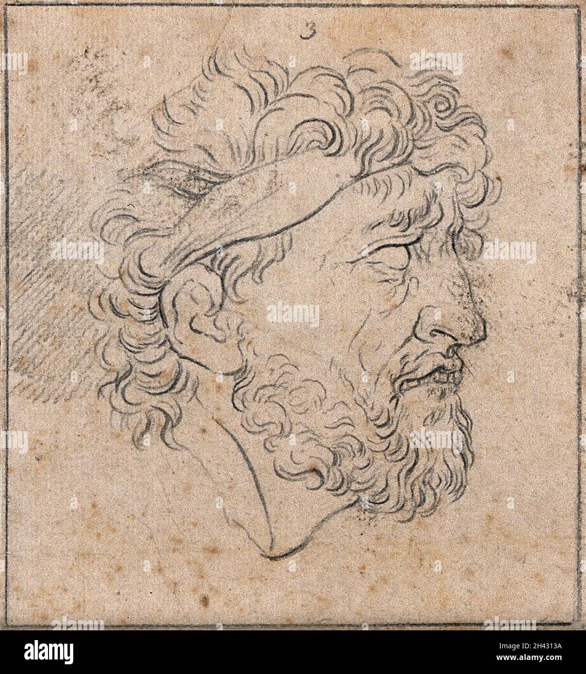 Das Gesicht eines Helden unmittelbar vor dem Tod. Zeichnung, c. 1789, nach A. Schluter. Stockfoto