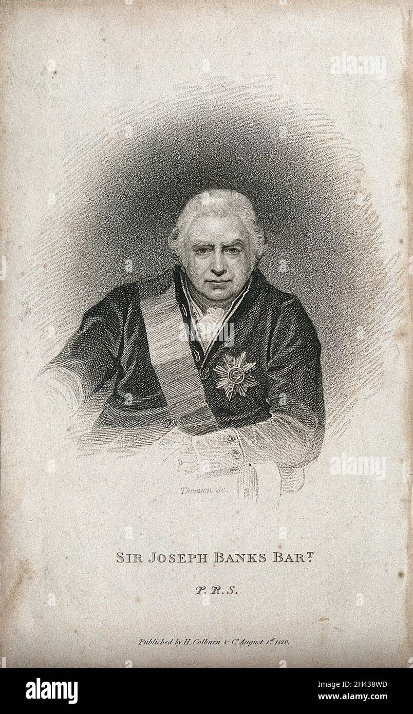 Sir Joseph Banks. Kupferstich von J. Thomson, 1820. Stockfoto