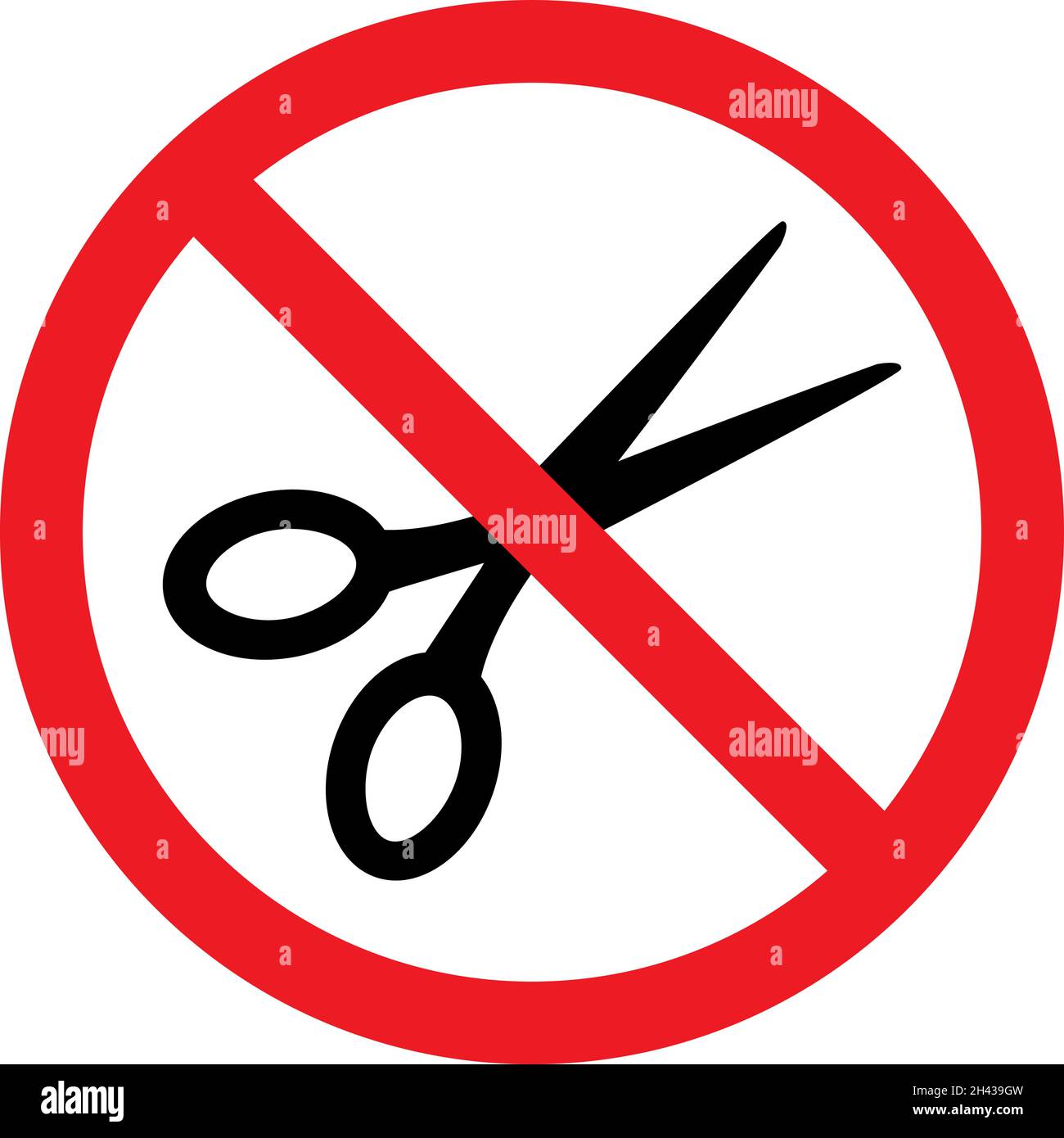 Kein Scheren-Schild. Scharfe Gegenstände sind hier nicht erlaubt. Sicherheitsschilder und -Symbole. Stock Vektor