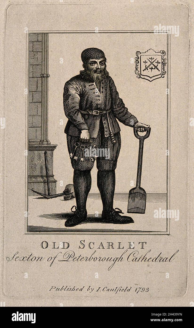 Old Scaleit, ein Küster der Kathedrale von Peterborough. Gravur, 1793. Stockfoto