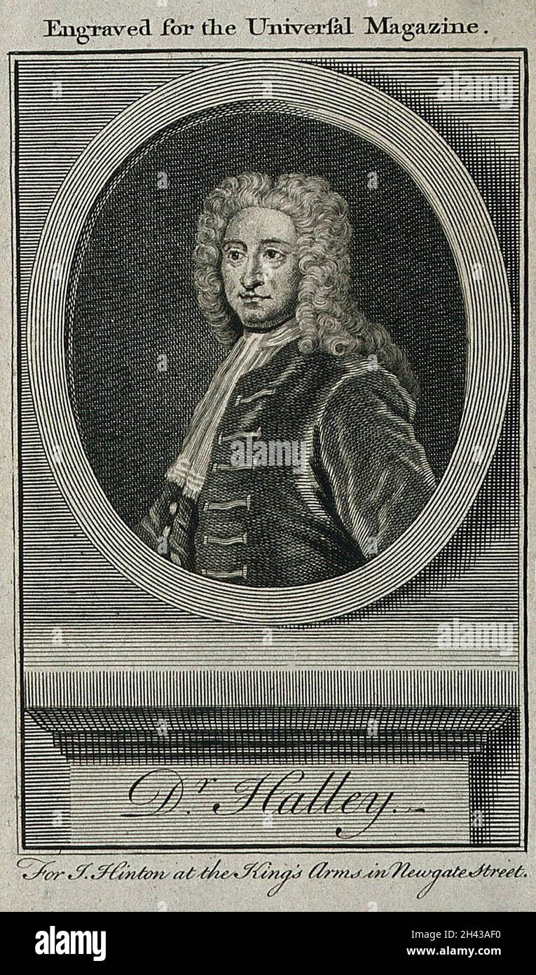 Edmund Halley. Linienstich nach G. White nach Sir G. Kneller. Stockfoto