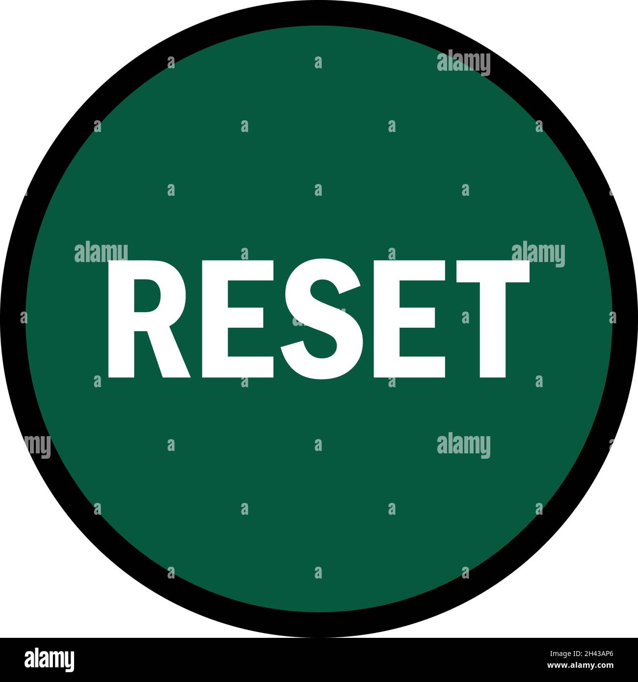 Symbol für Reset-Taste. Weiß auf grünem Kreishintergrund. Zeichen und Symbole. Stock Vektor