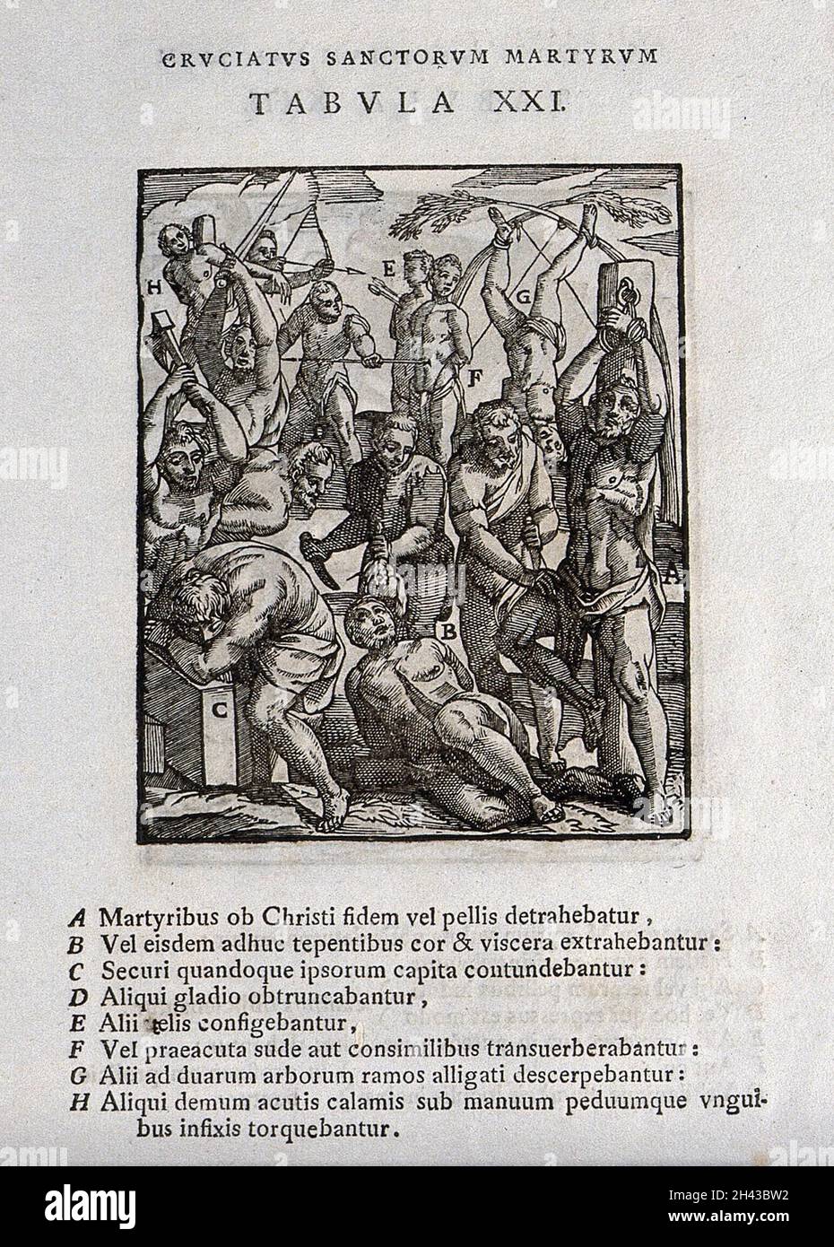 Martyrium männlicher Figuren durch verschiedene Methoden. Holzschnitt. Stockfoto Martyrium männlicher Figuren durch verschiedene Methoden. Holzschnitt. Stockfoto