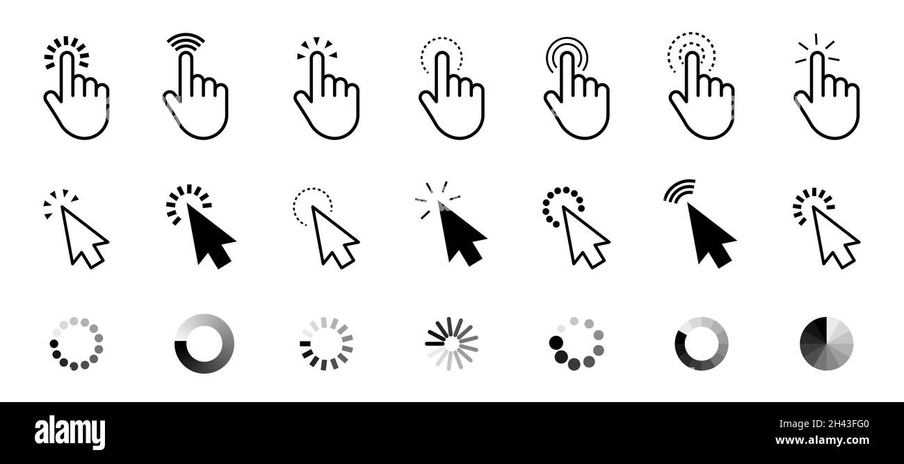 Symbole für das Klicken mit dem Mauszeiger. Werkzeuge für Pfeile und Zeiger-Cursor. Vektor-Website-Suchsymbole Stock Vektor