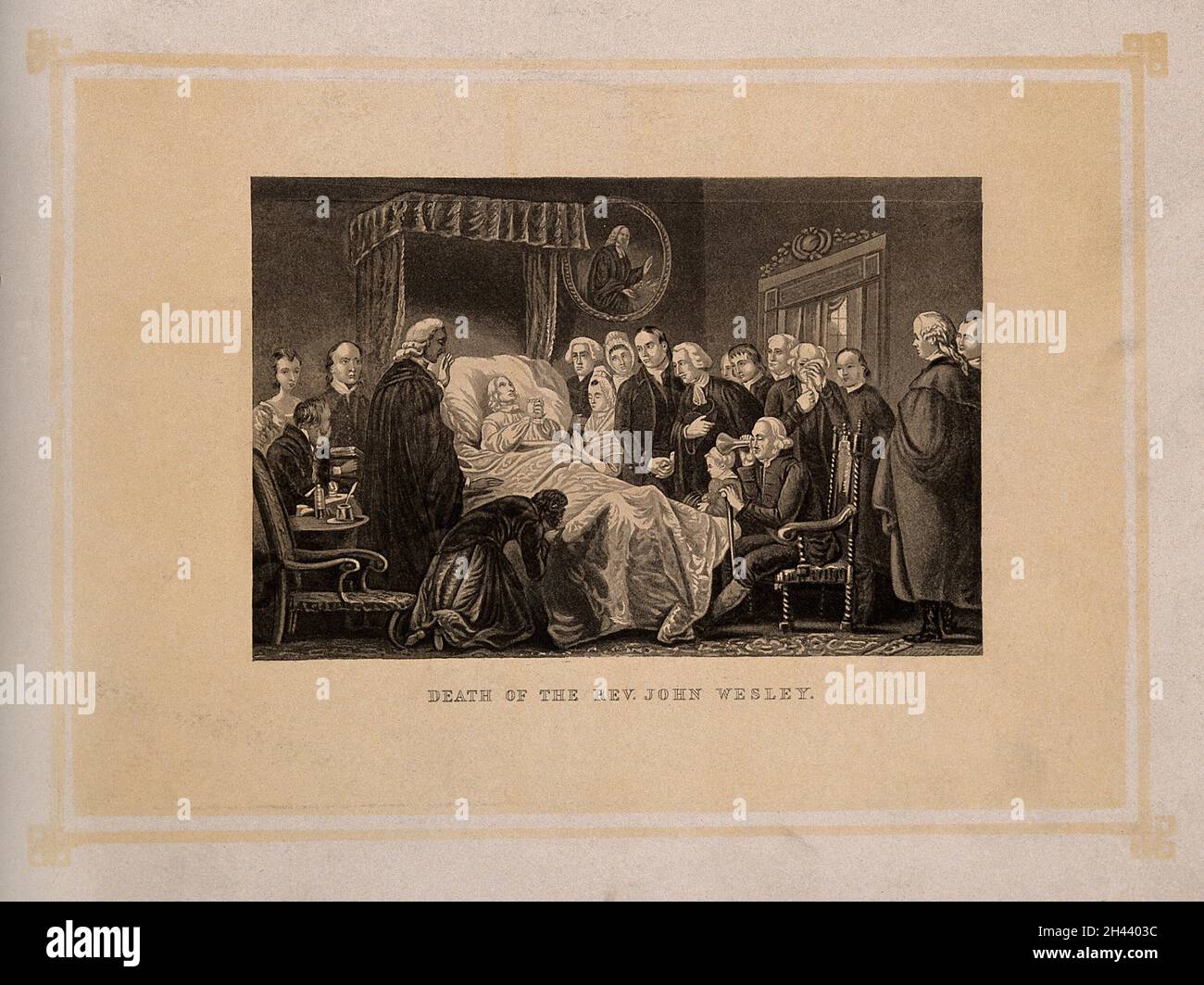 Das Todesbett von John Wesley, 1791. Verarbeiten Sie den Druck nach J. Sartain nach M. Claxton. Stockfoto