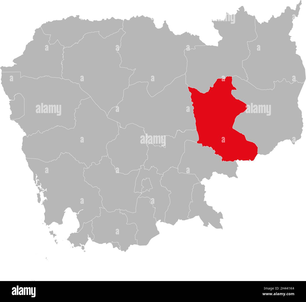 Provinz Kratie isolierte kambodschanische Landkarte. Grauer Hintergrund. Geschäftskonzepte und -Hintergründe. Stock Vektor