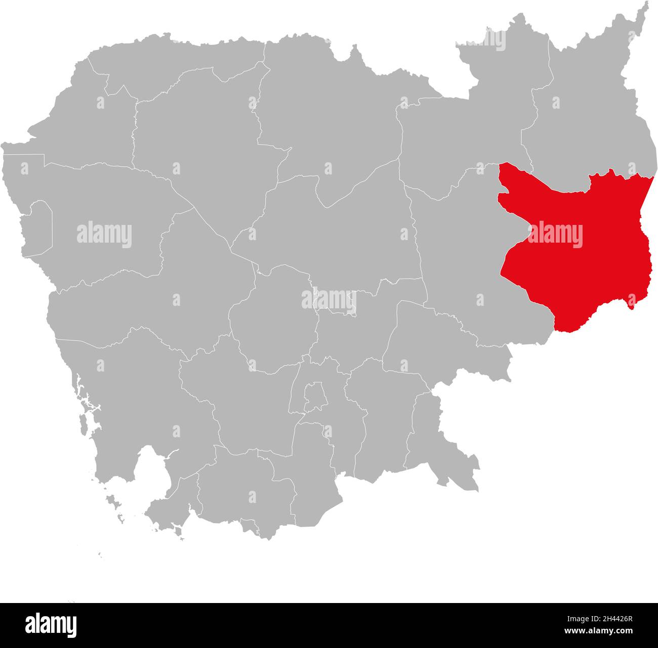 Mondulkiri Provinz isolierte kambodscha Karte. Grauer Hintergrund. Geschäftskonzepte und -Hintergründe. Stock Vektor