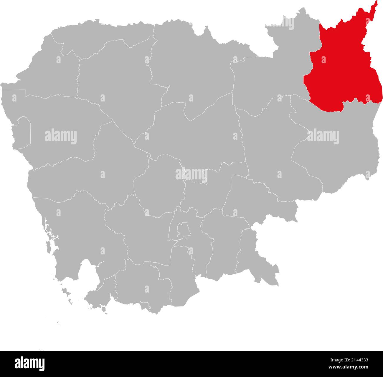 Provinz Ratanakiri isolierte kambodscha-Karte. Grauer Hintergrund. Geschäftskonzepte und -Hintergründe. Stock Vektor