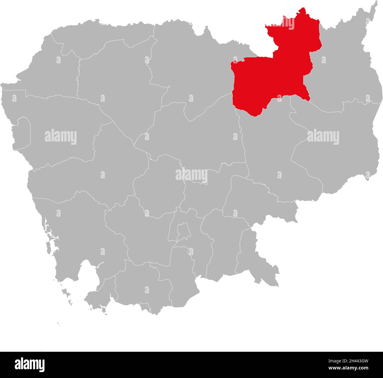 Isolierte kambodschanische Landkarte der Provinz Stung Treng. Grauer Hintergrund. Geschäftskonzepte und -Hintergründe. Stock Vektor