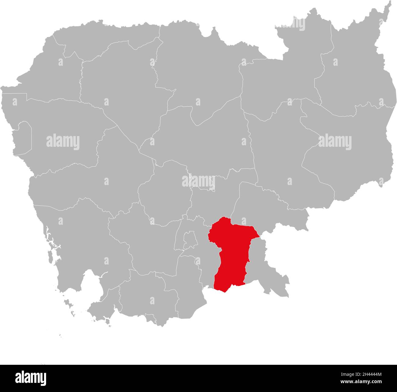 Prey Veng Province isolierte kambodschanische Landkarte. Grauer Hintergrund. Geschäftskonzepte und -Hintergründe. Stock Vektor