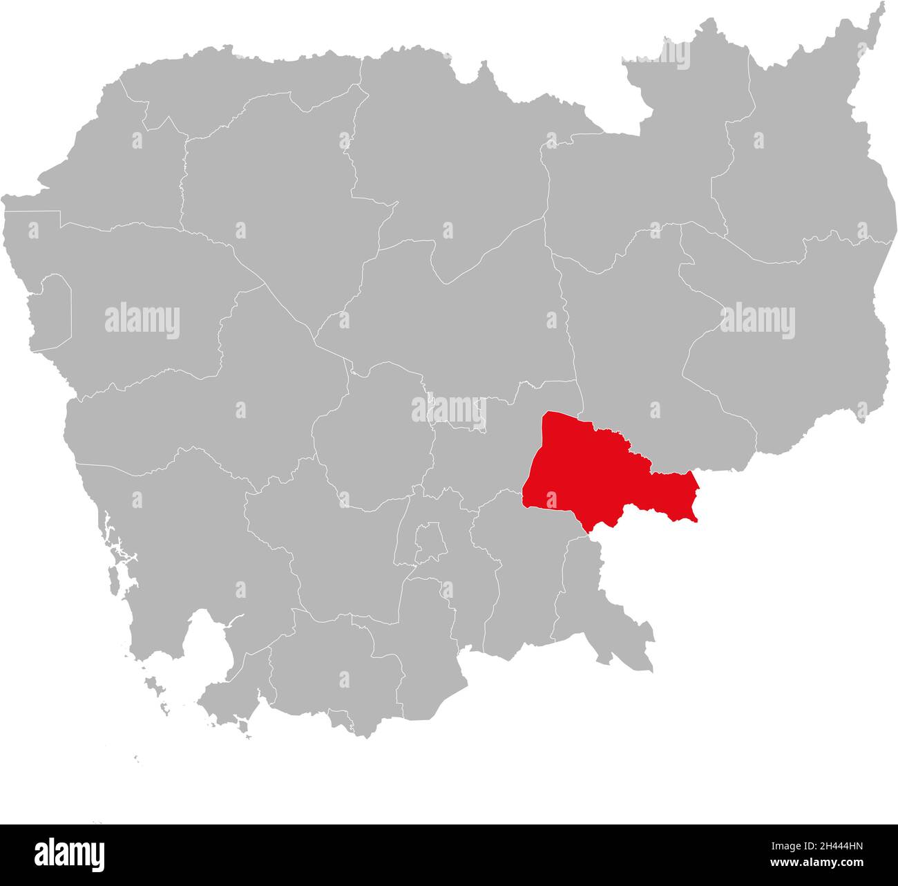 Isolierte kambodschanische Landkarte der Provinz Tboung Khmum. Grauer Hintergrund. Geschäftskonzepte und -Hintergründe. Stock Vektor