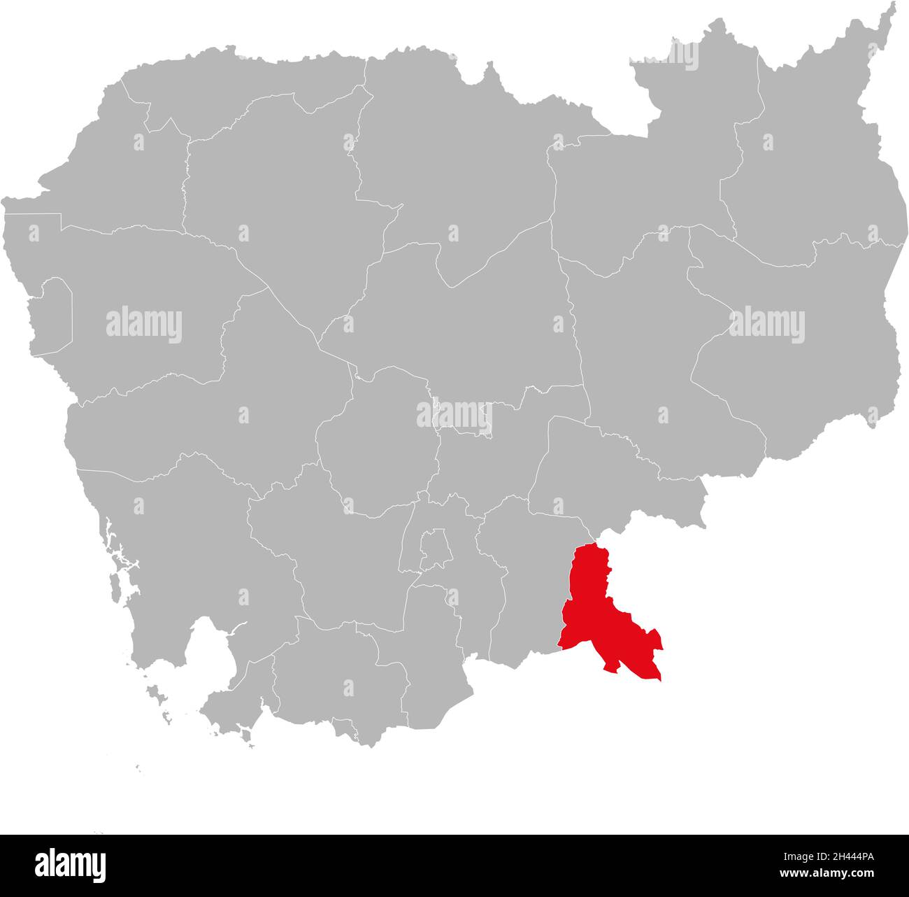 Isolierte kambodschanische Landkarte der Provinz Svay Rieng. Grauer Hintergrund. Geschäftskonzepte und -Hintergründe. Stock Vektor