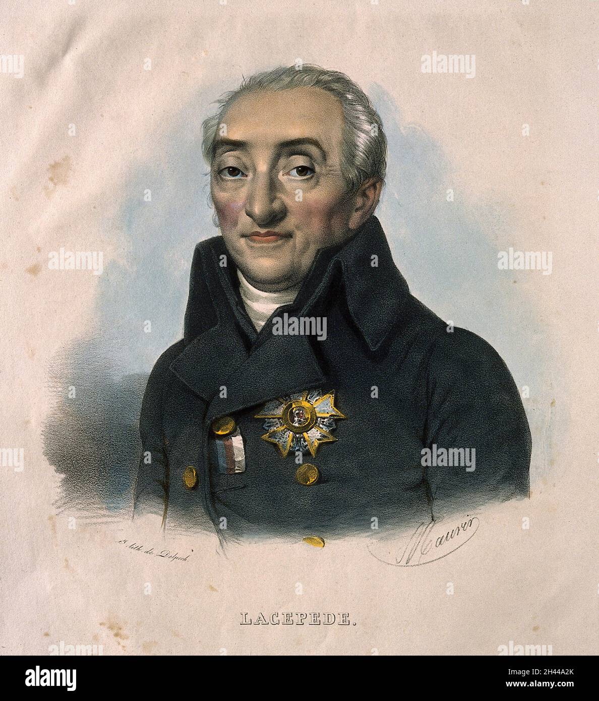 Bernard Germain Étienne de la Ville-sur-Illon, Comte de Lacépède. Kolorierte Lithographie von N. E. Maurin. Stockfoto