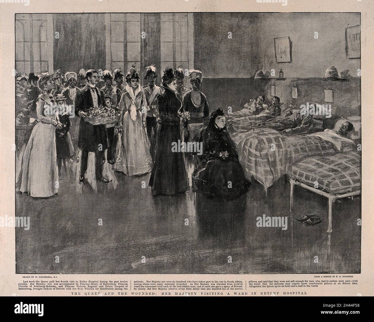 Royal Victoria Military Hospital, Netley, Hampshire: Königin Victoria besucht die Verwundeten. Druck nach R.C. verarbeiten Dickinson nach W. Hatherell. Stockfoto