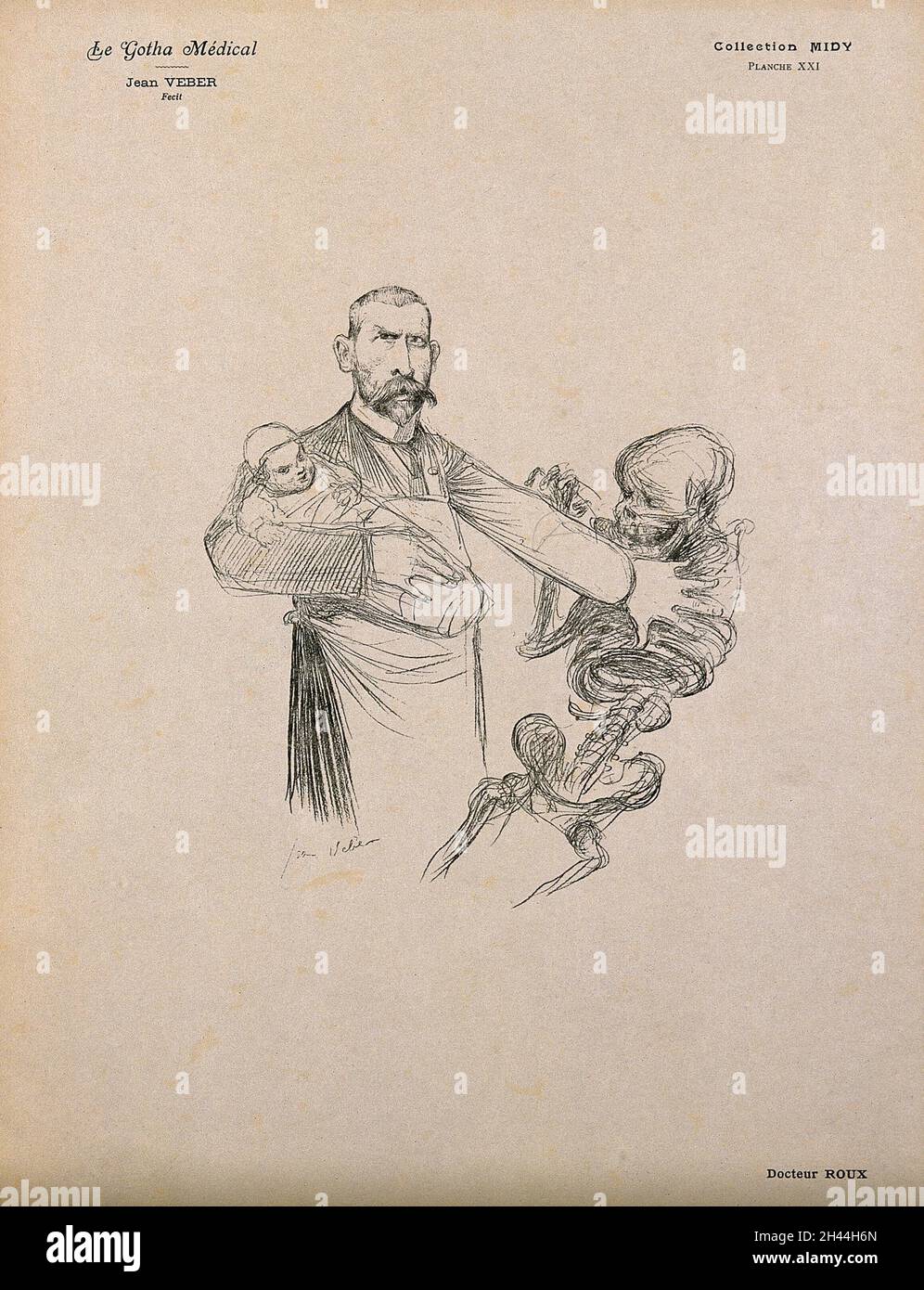 Pierre Paul Émile Roux. Lithographie von J. Veber. Stockfoto