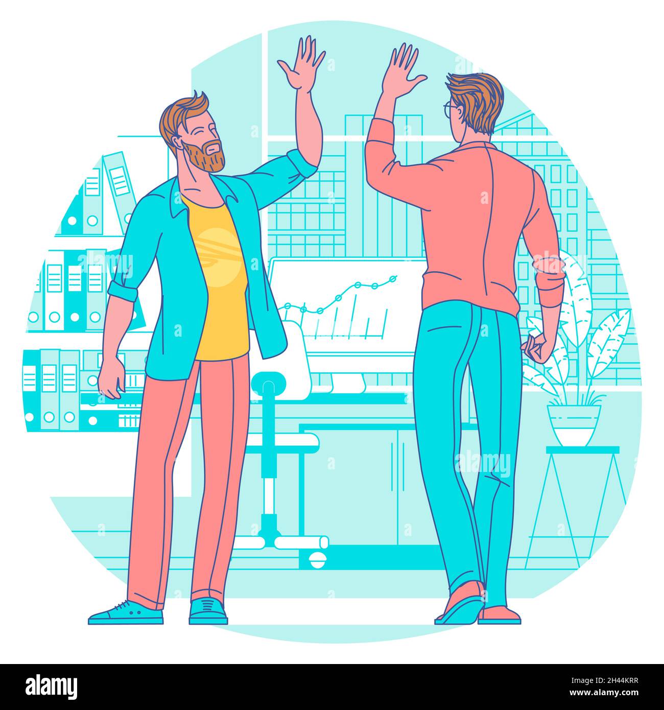 Zwei fröhliche junge Männer geben High-Five Stock Vektor