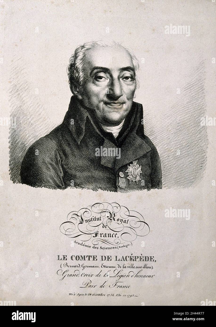 Bernard Germain Étienne de la Ville-sur-Illon, Comte de Lacépède. Lithographie von J. Boilly, 1820. Stockfoto