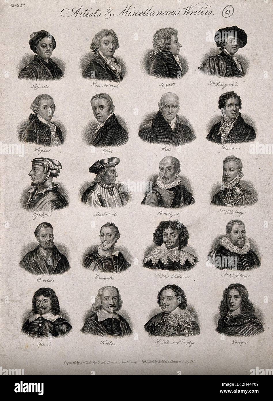 Zwanzig Porträts berühmter Männer. Stich von J.W. Cook, 1825. Stockfoto Zwanzig Porträts berühmter Männer. Stich von J.W. Cook, 1825. Stockfoto