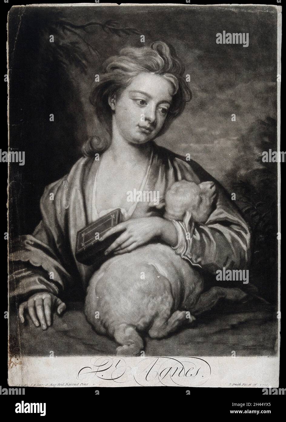 St. Agnes. Mezzotint von J. Smith, 1716, nach Sir G. Kneller. Stockfoto