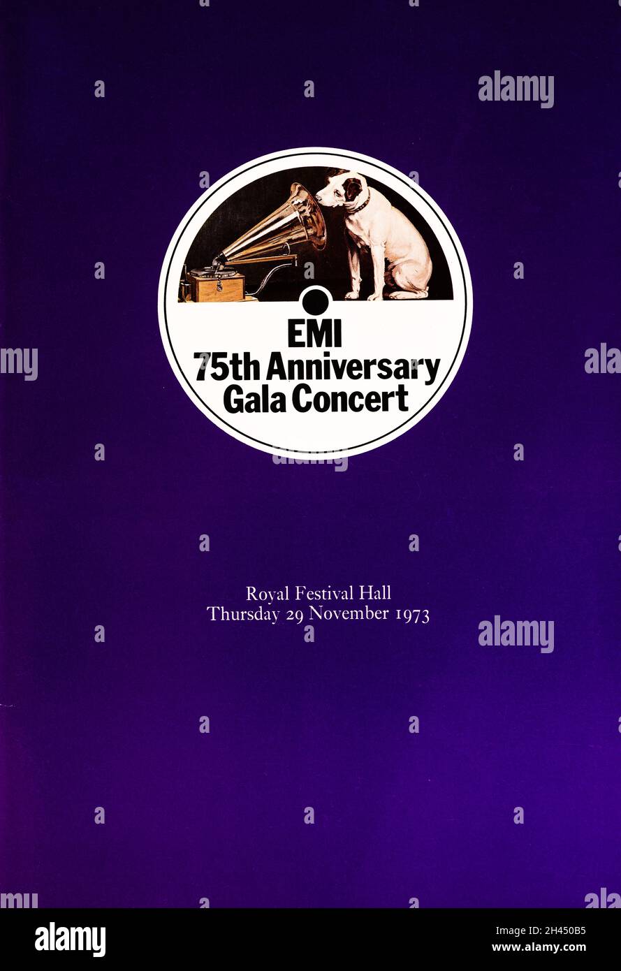 Memories of EMI - Erinnerungskärtchen-Programm zum 75. Jahrestag des EMI, 29. November 1973. Stockfoto
